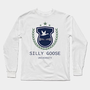 Silly Goose University - Flying Goose Blue Emblem With Green Details Long Sleeve T-Shirt